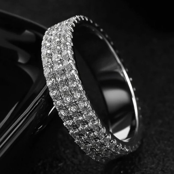 Certified 1.5 mm Moissanite Diamond Three Row Pave Full Eternity Band Ring - Picture 1 of 12